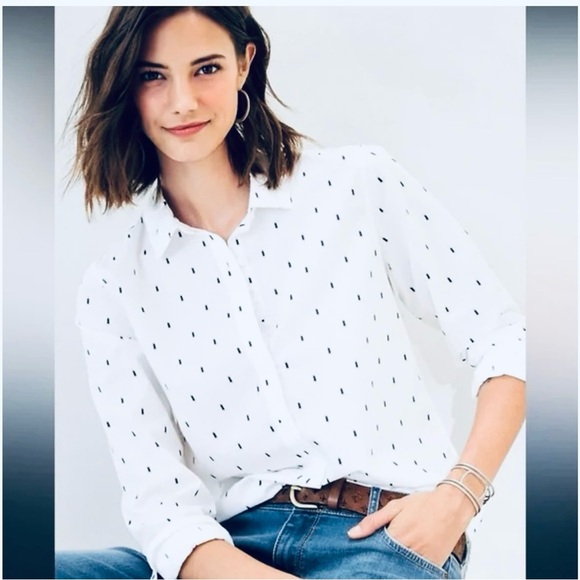 Garnet Hill 100% Organic Pima Cotton White Black Relaxed Shirt Size 10 - Picture 1 of 9